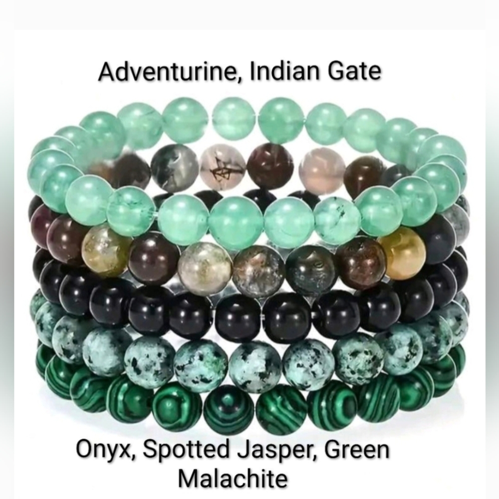 Natural Stone Bracelets Five Piece 70s Style Set